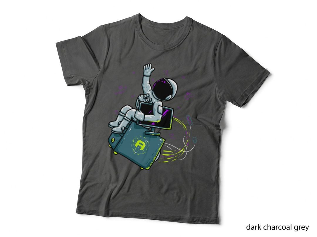 Tech Astronaut Laptop Computer Fist Raised Cyberpunk Purple Glow T-Shirt