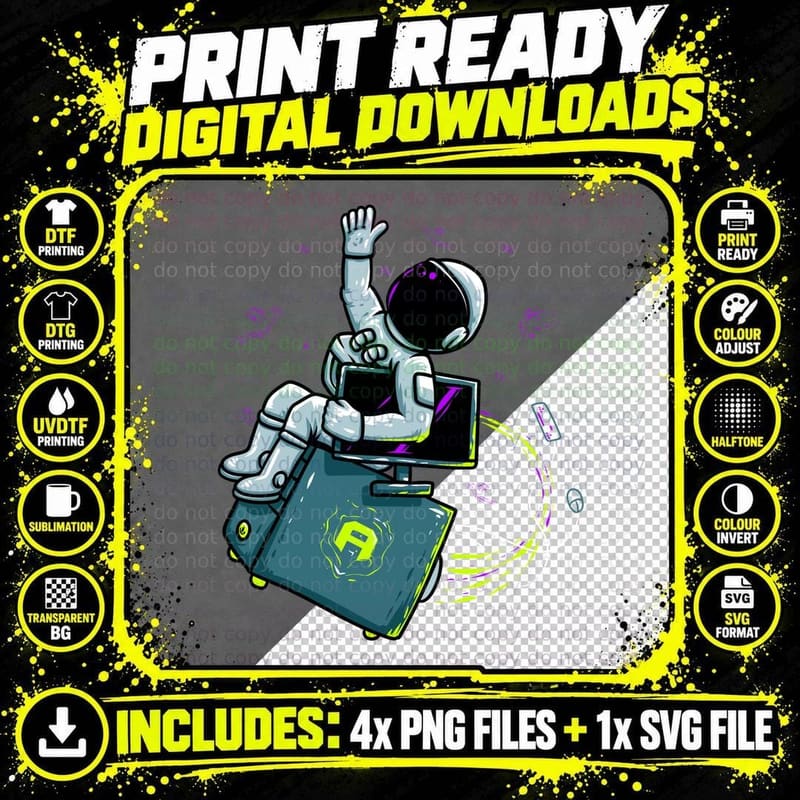 Tech Astronaut Laptop Computer Fist Raised Cyberpunk Png SVG Digital Bundle