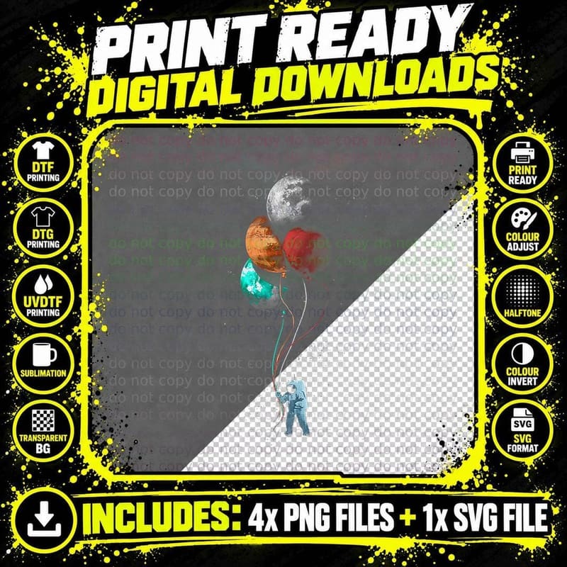 The Spaceman's Trip - Astronaut Space Planets Balloons Png SVG Digital Bundle