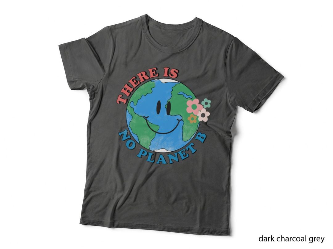 There Is No Planet B Earth Day T-Shirt, Smiling Earth with Flowers Graphic Tee