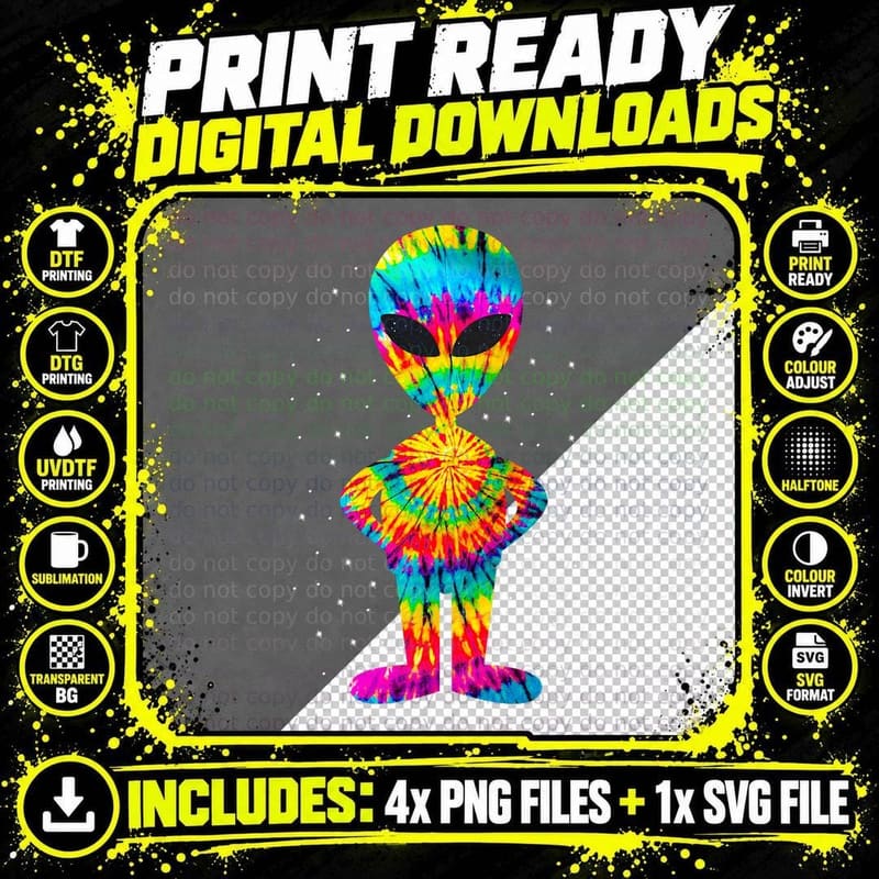 Tie Dye Alien - Space Lovers Area 51 Cute Alien T-Shirt Png SVG Digital Bundle