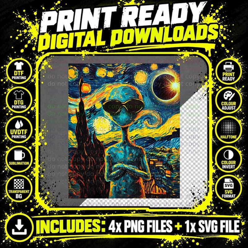 Total Solar Eclipse Alien T-Shirt Png SVG Digital Bundle