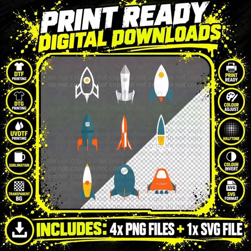 Types of Space Rockets Astronaut Gift for Kids Png SVG Digital Bundle