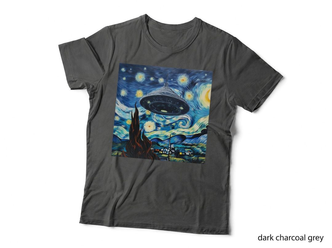 UFO Abduction Starry Night T-Shirt, Sci-Fi Art Print, Alien Enthusiast Gift