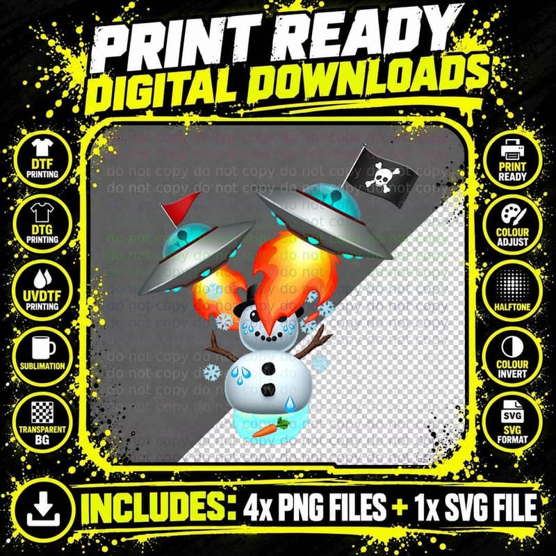 UFO Bully Alien Invasion Snow Man Meltdown T-Shirt Png SVG Digital Bundle