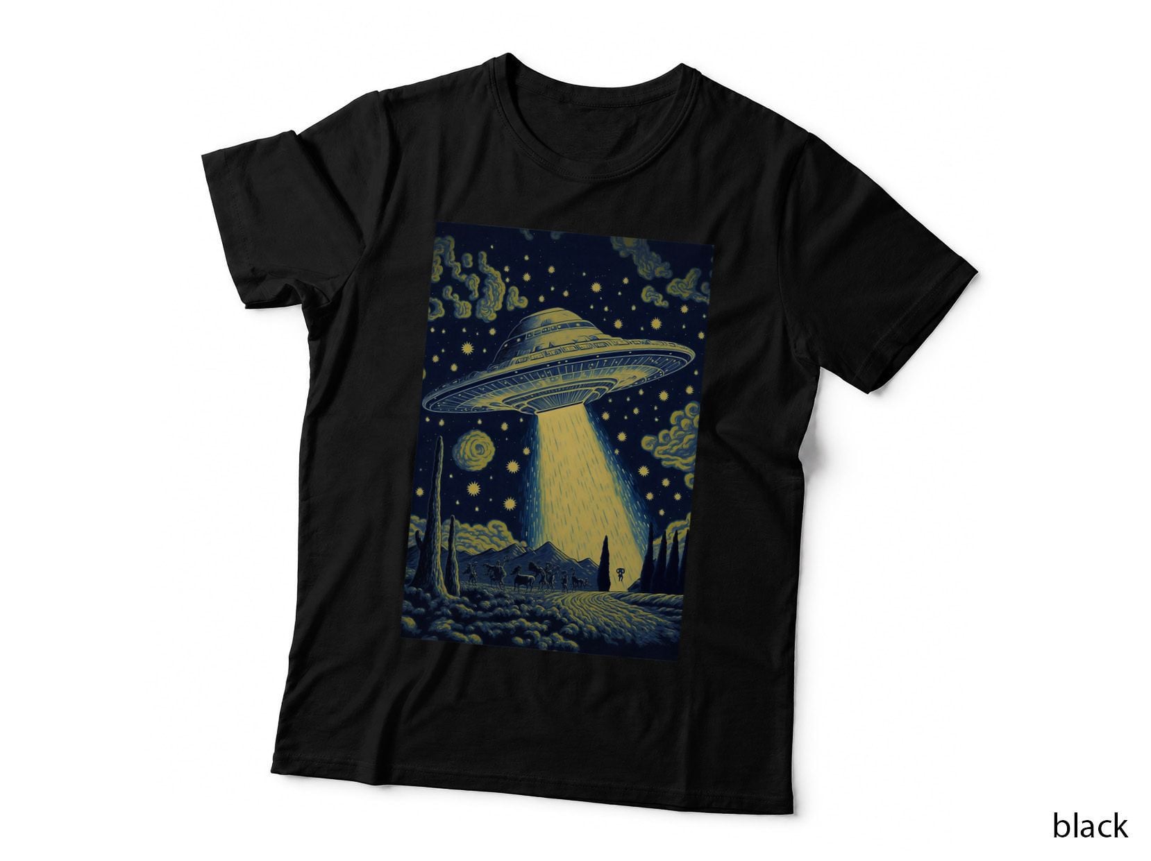UFO Starry Night Style Painting, Van Gogh Alien UFO Lovers T-Shirt