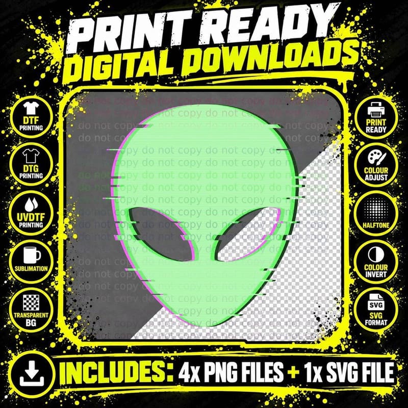Ufo Day Alien Glitch T-Shirt Png SVG Digital Bundle