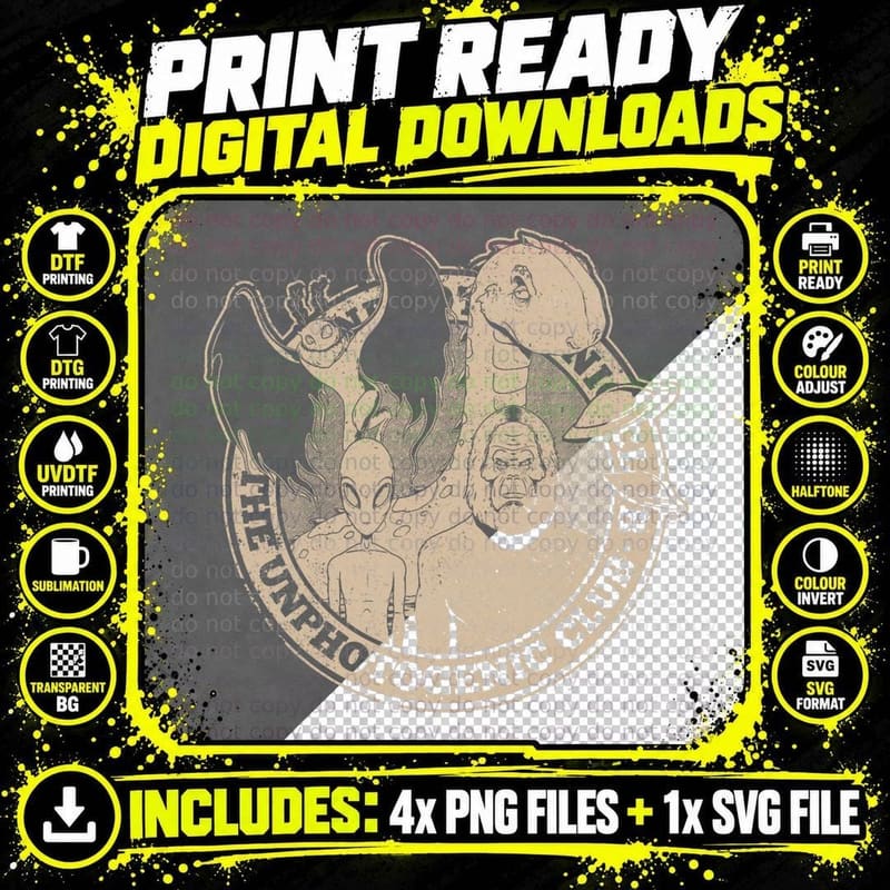 Unphotogenic Club Cryptid Alien Bigfoot Mothman Loch Png SVG Digital Bundle
