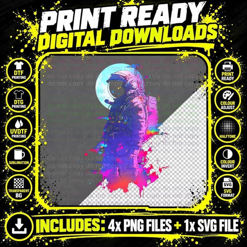 Vaporwave Aesthetic Astronaut Moon Synthwave Space Png SVG Digital Bundle