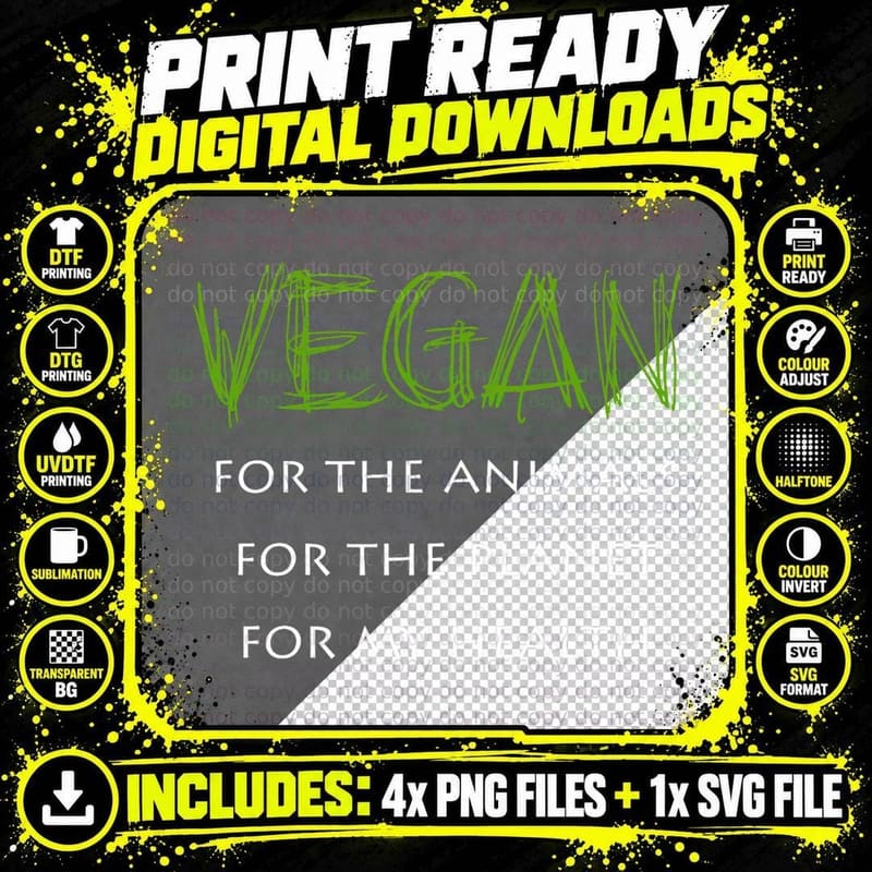 Vegan for Animals Planet Health Tee Png SVG Digital Bundle