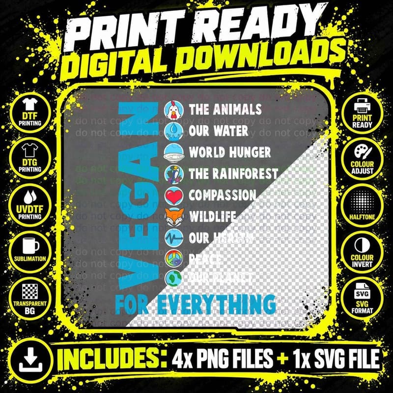 Vegan for Everything Earth Day Planet Png SVG Digital Bundle
