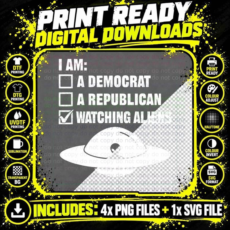 Watching Aliens - UFO Space Ship Extraterrestrial Alien Png SVG Digital Bundle
