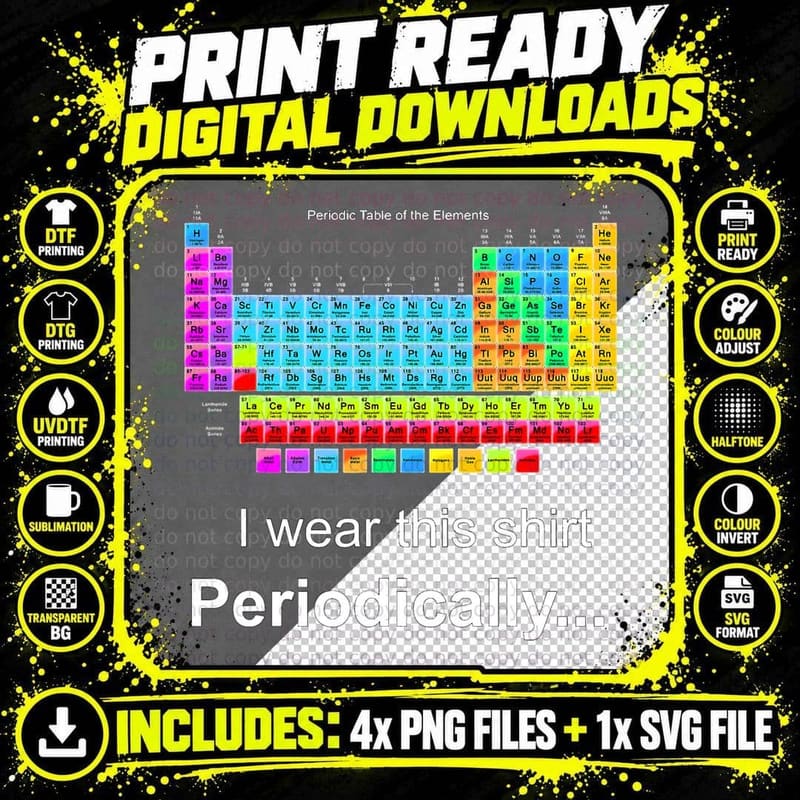 Wear This Periodically Periodic Table of Elements T-Shirt Png SVG Digital Bundle