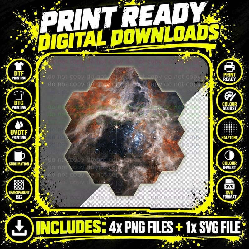Webb Space Telescope Mirrors Tarantula Nebula Stars JWST Png SVG Digital Bundle