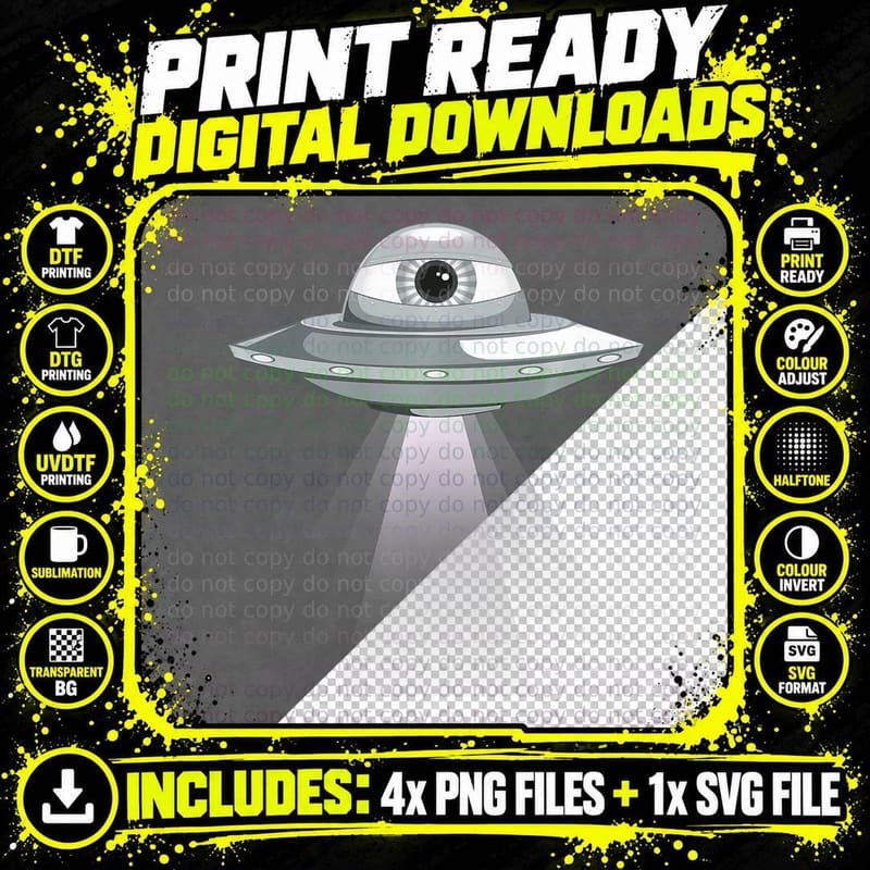 Weirdcore Aesthetic, UFO Eyeball Alien Abduction Oddcore Png SVG Digital Bundle