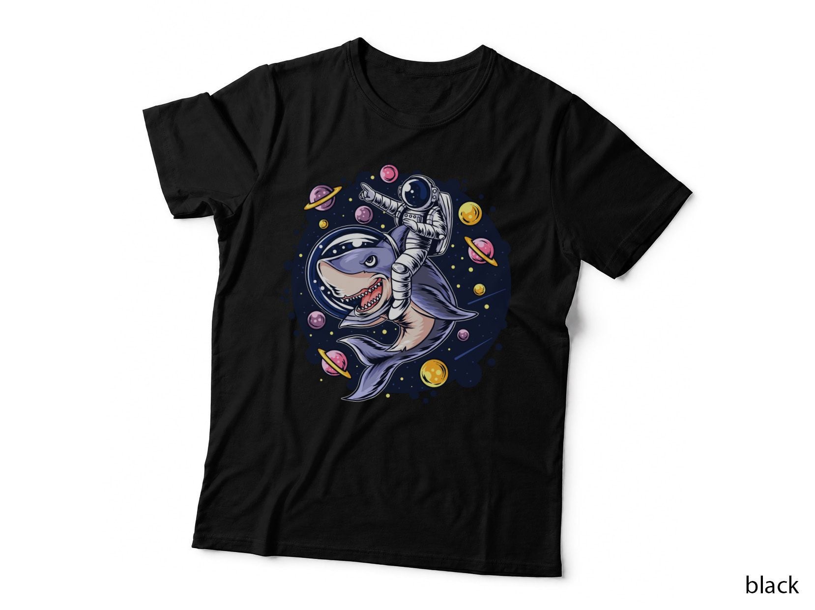 Whale Astronaut Space Riding with Planets Surreal T-Shirt