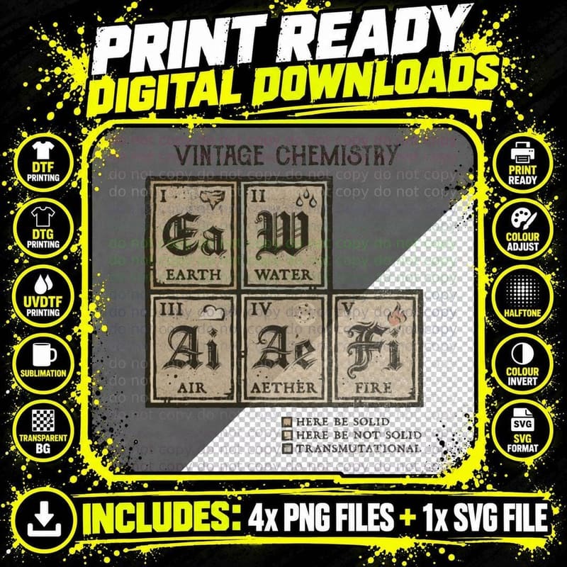 Ye Olde Periodic Table T-Shirt Png SVG Digital Bundle