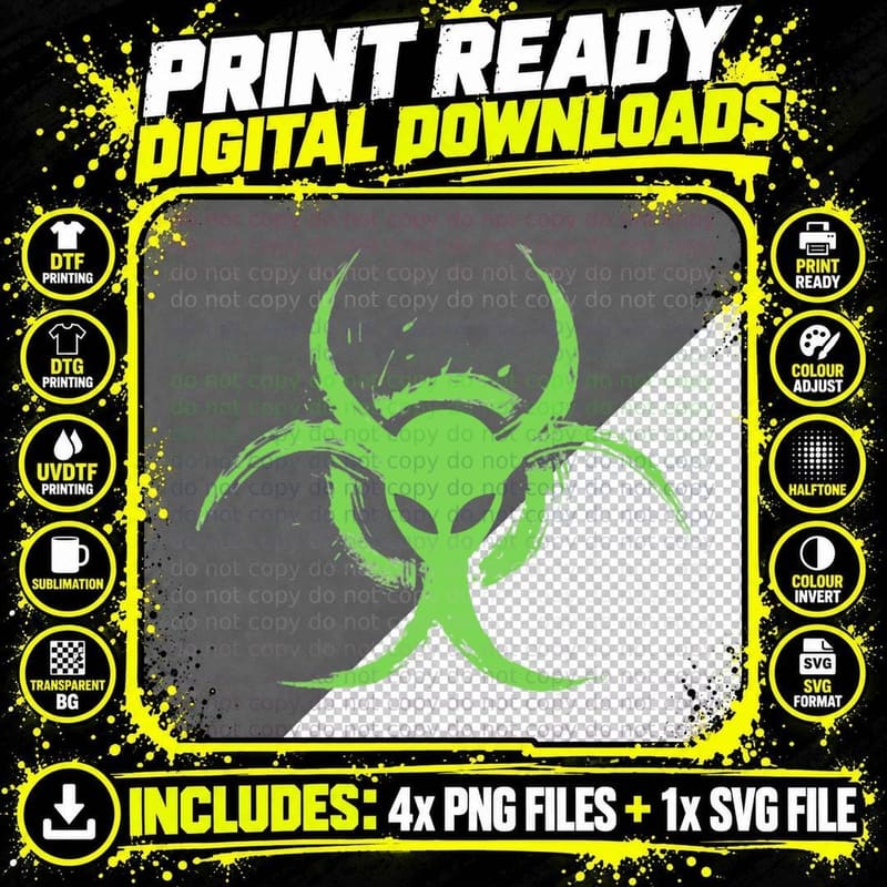 Florescent Green Biohazard Alien T-Shirt Png SVG Digital Bundle
