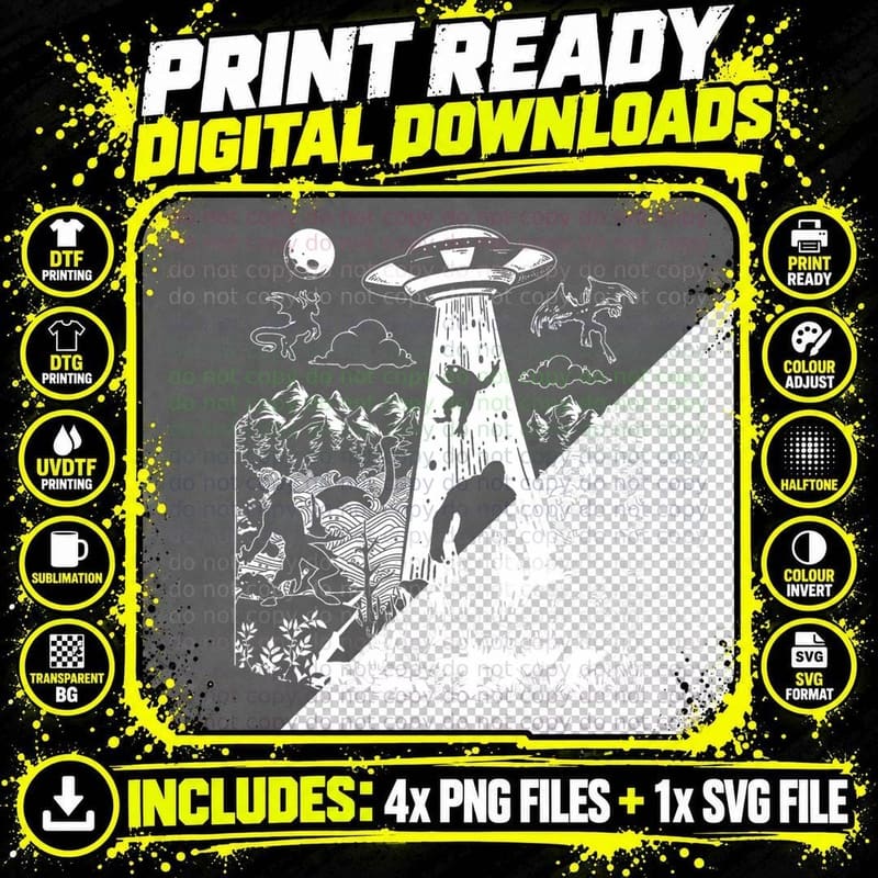 Mothman Bigfoot Dogman Alien Loch Ness All Cryptid Png SVG Digital Bundle