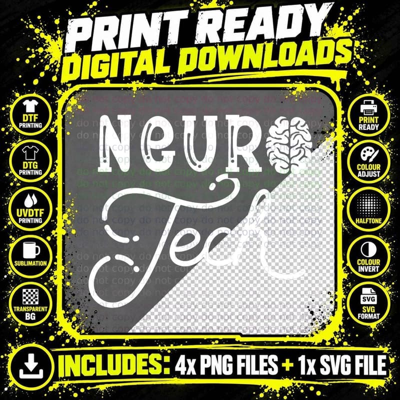Neuro Tech Neurology Nursing Medical Neuro Science Png SVG Digital Bundle
