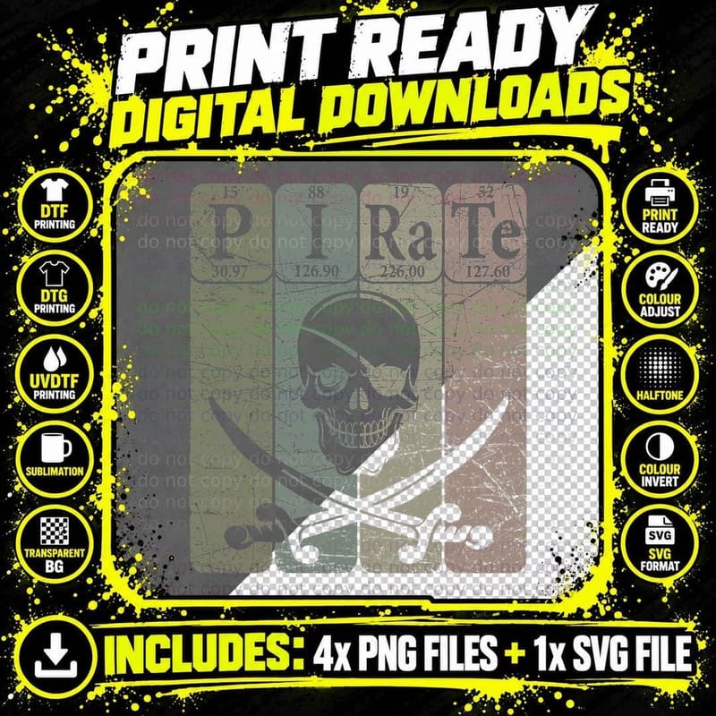 Pirate Periodic Table Elements Jolly Roger Pirate Skull Png SVG Digital Bundle