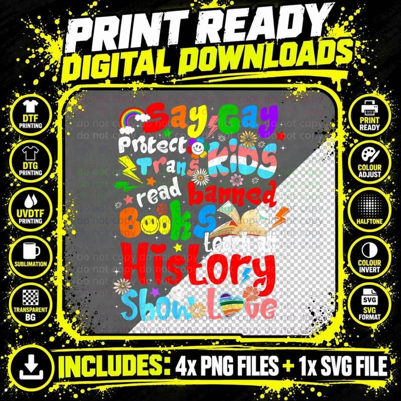 Say Gay Protect Trans Kids Read Banned Books Trust Png SVG Digital Bundle