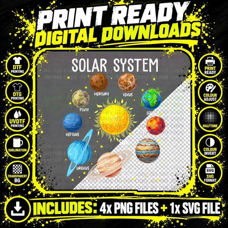 Solar System Space Planets for STEM Kids Boys Girls Png SVG Digital Bundle