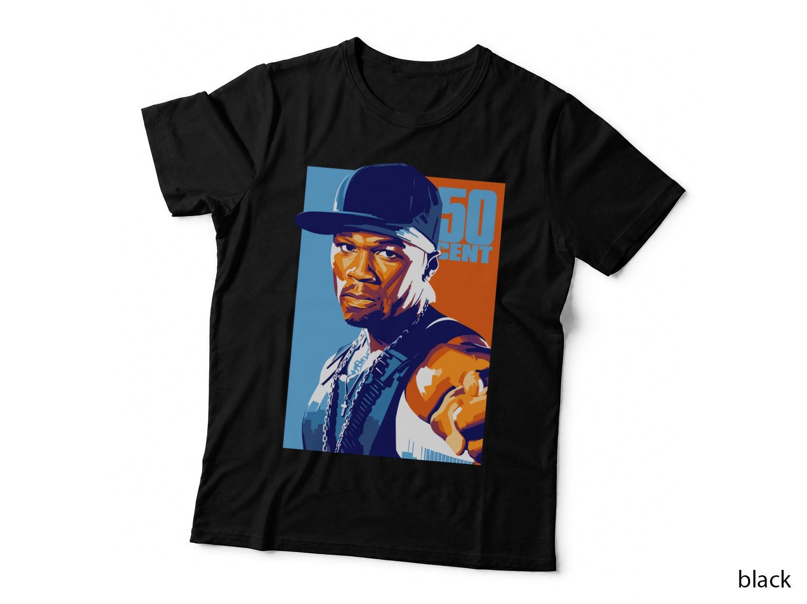 50 Cent Pop Art Portrait Blue Orange Colour Blocks Baseball T-Shirt