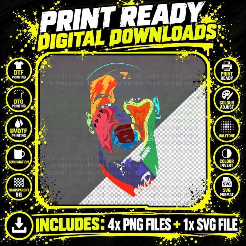 Abstract Face Portrait Multicolour Glitch Style Orange Png SVG Digital Bundle