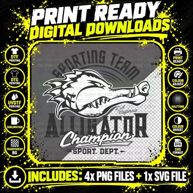 Alligator Champion Sporting Team Sports Athletic Vintage Png SVG Digital Bundle