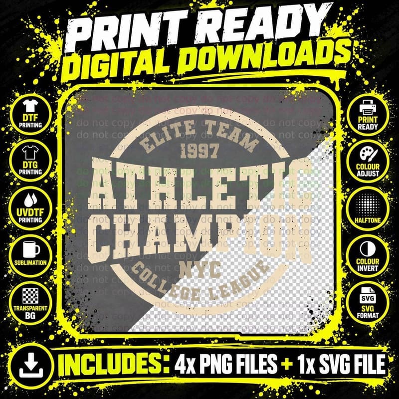 Athletic Champion Elite Team 1997 Nyc College League Png SVG Digital Bundle