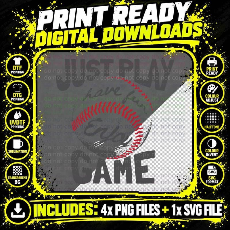 Baseball Motivational Just Play Have Fun Sky Game with Png SVG Digital Bundle