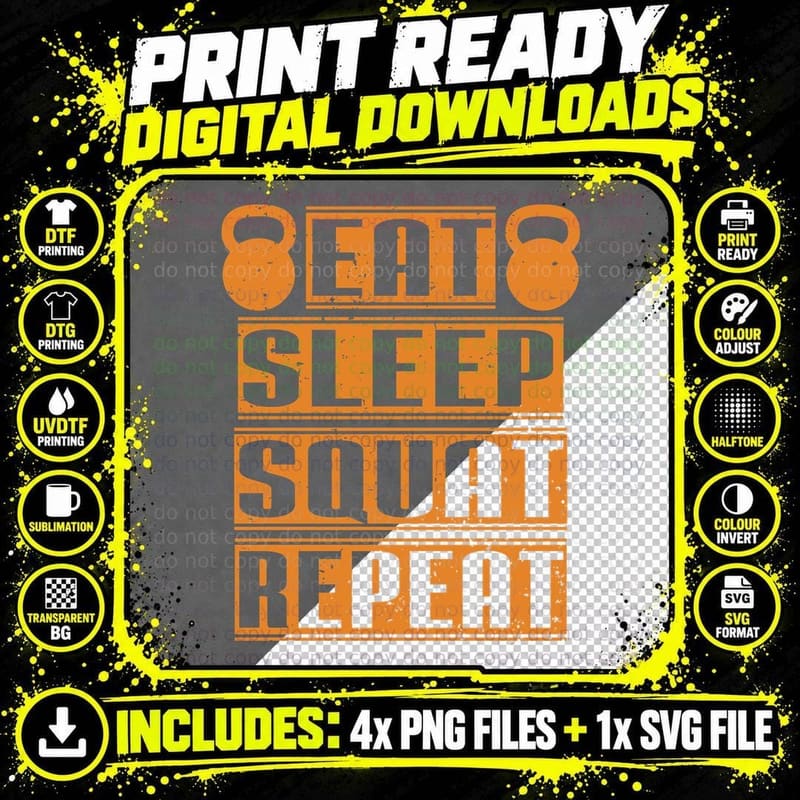 Beast Sleep Squat Repeat Orange Blue Circuit Graffiti Png SVG Digital Bundle