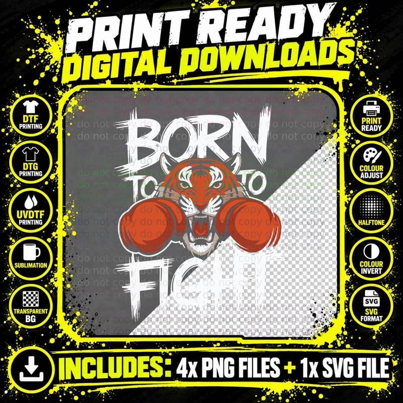 Born to Fight Tiger Boxer Red Boxing Gloves T-Shirt Png SVG Digital Bundle
