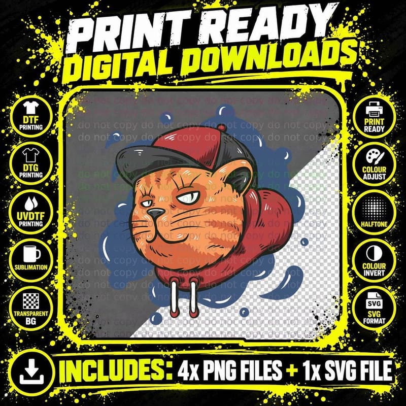 Boxing Cat Boxer Orange Red Gloves Cap Playful Cute Png SVG Digital Bundle