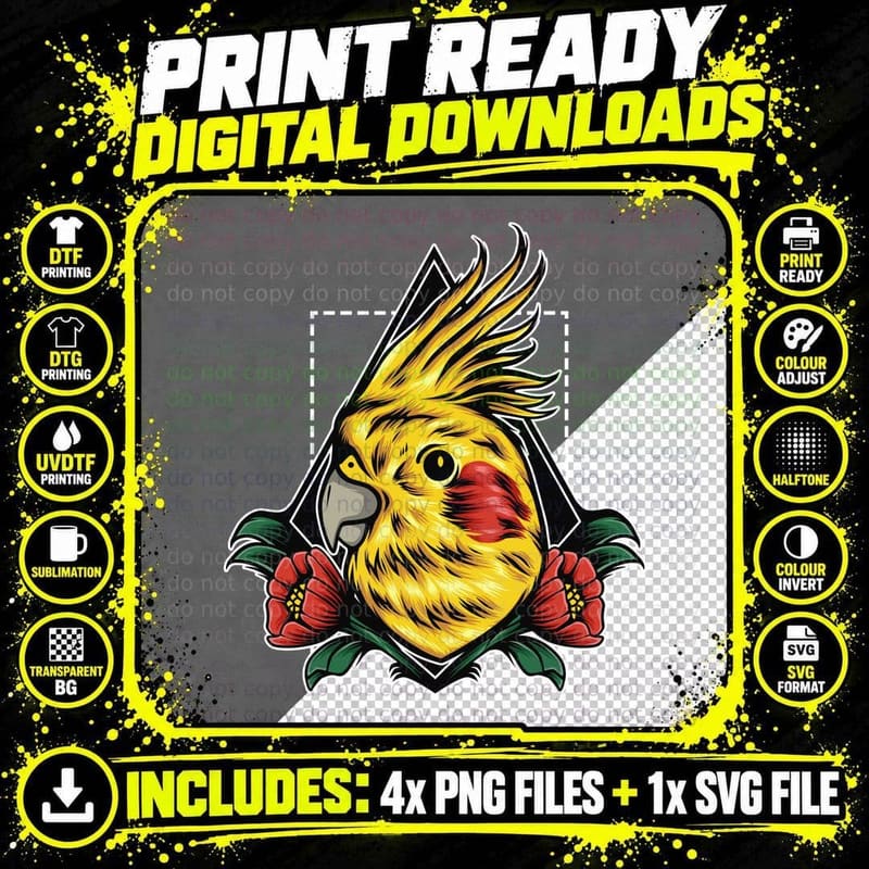 Boxing Cockatoo Parrot Boxer Gloves Tropical Colorful Png SVG Digital Bundle