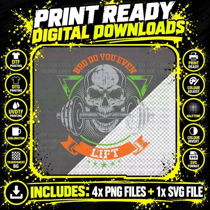 Bro Do You Even Lift Skull Halftone Green Triangles Png SVG Digital Bundle