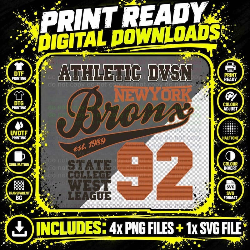 Bronx Athletics Athletic Dvsn New York Est.1989 State Png SVG Digital Bundle