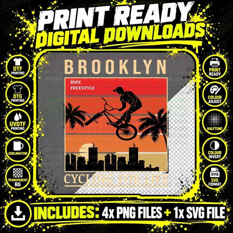 Brooklyn Cycling Bmx Freestyle for Life Bike Urban Png SVG Digital Bundle