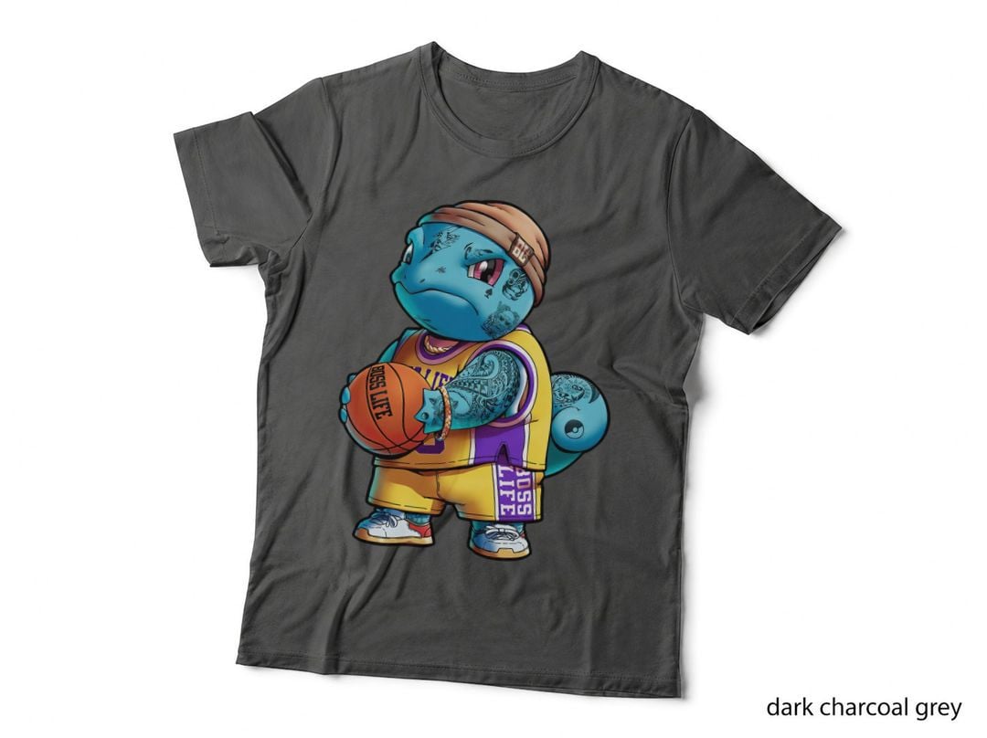 Cartoon Blue Alien Tattoo Boss Life Blue-Headed Basketball Themed Gold T-Shirt