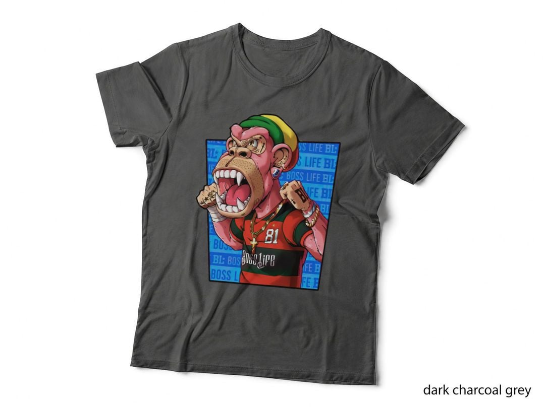 Cartoon Monkey Loud Mouth Boss Life Red with Wide Grin Boxing Pose T-Shirt