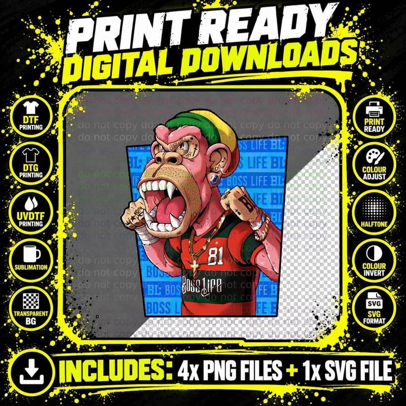 Cartoon Monkey Loud Mouth Boss Life Red with Wide Grin Png SVG Digital Bundle