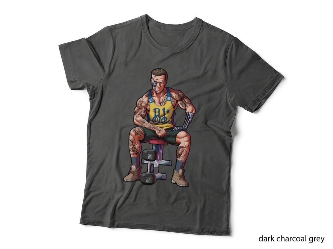 Cartoon Muscle Man Yellow Tank Shirtless Muscular with Top Gym Athlete T-Shirt