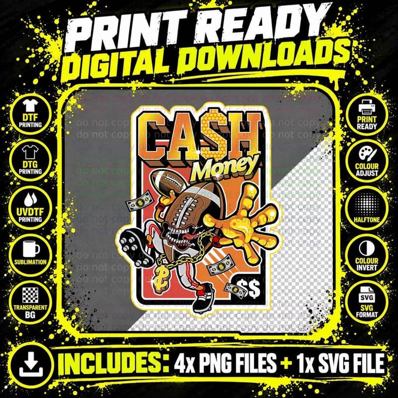 Cash Money Football Sports Character T-Shirt Png SVG Digital Bundle
