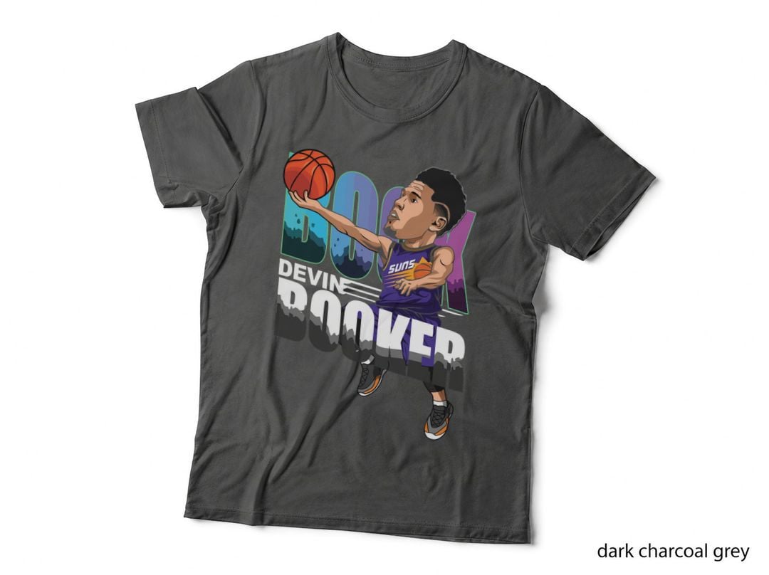 Devin Booker Book Caricature Shooting Basketball Purple Suns Jersey T-Shirt