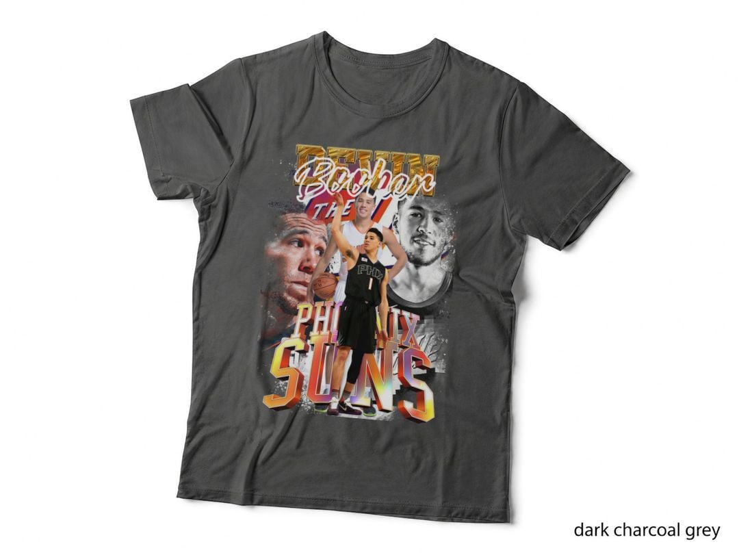 Devin Booker Phoenix Suns Photorealistic Collage Black Jersey and White T-Shirt