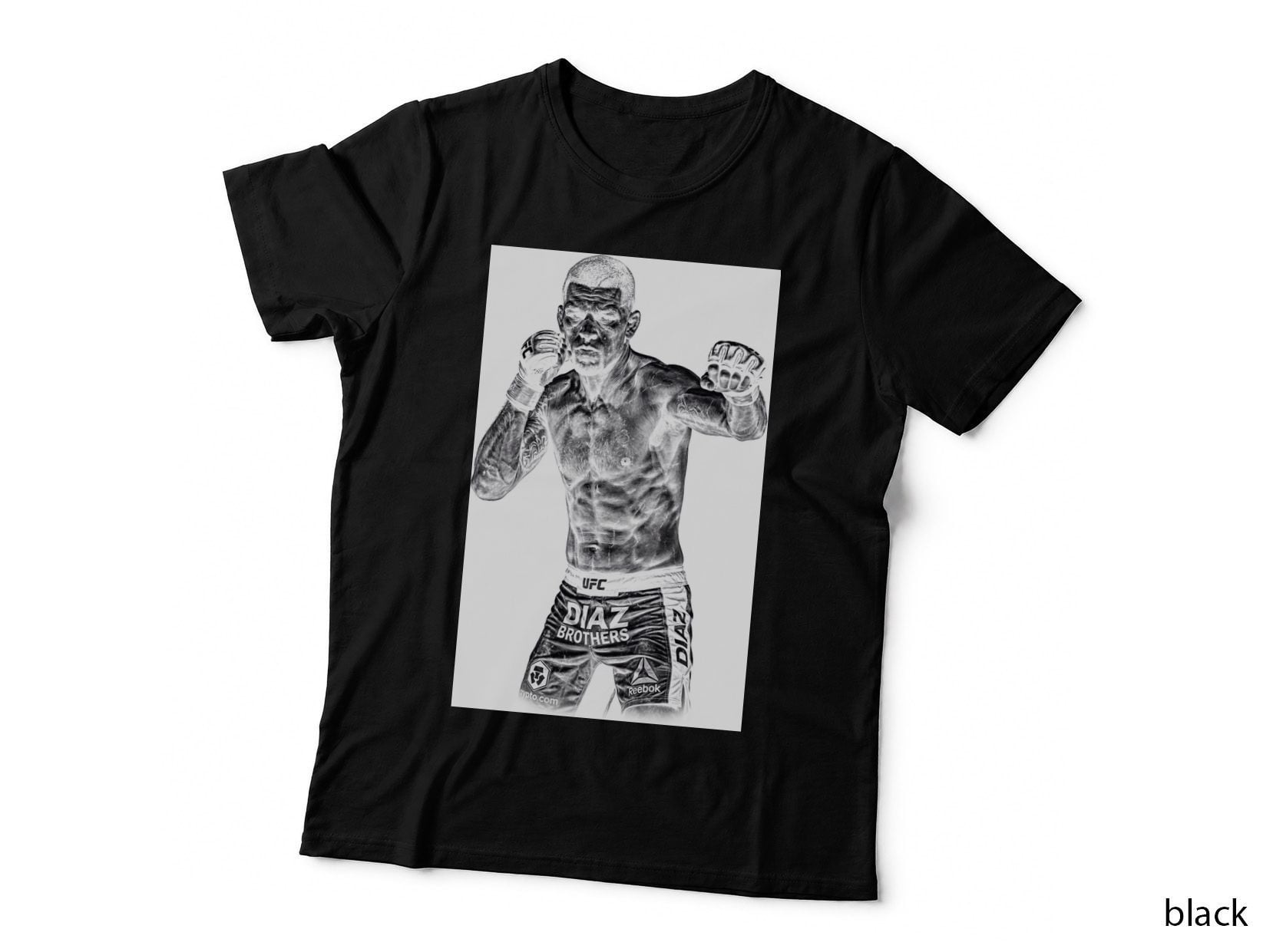 Diaz Brothers Black and White Photo-Real Tattooed Fighter in Guard T-Shirt