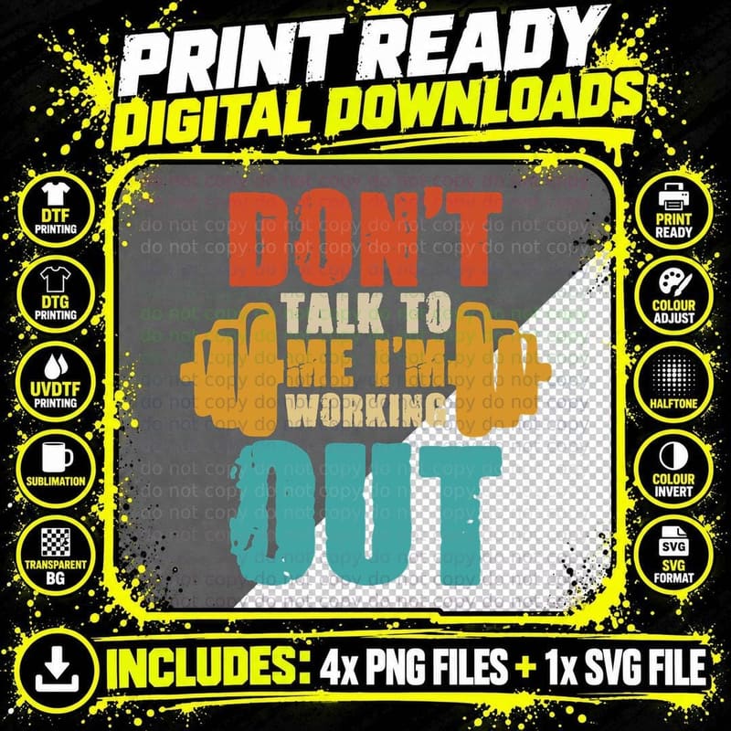 Don't Talk to Me I'm Working Out Orange Tan Motivational Png SVG Digital Bundle
