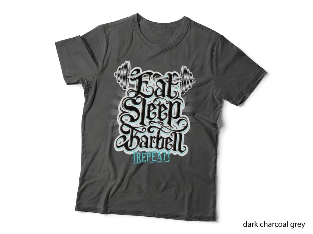 Eat Sleep Barbell Repeat Gym Fitness Bodybuilding Silver T-Shirt