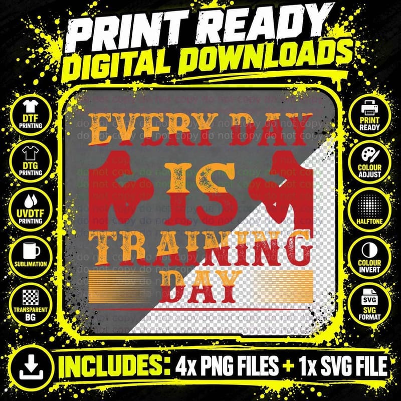 Every Day Is Training Red Orange Motivational Bold Png SVG Digital Bundle